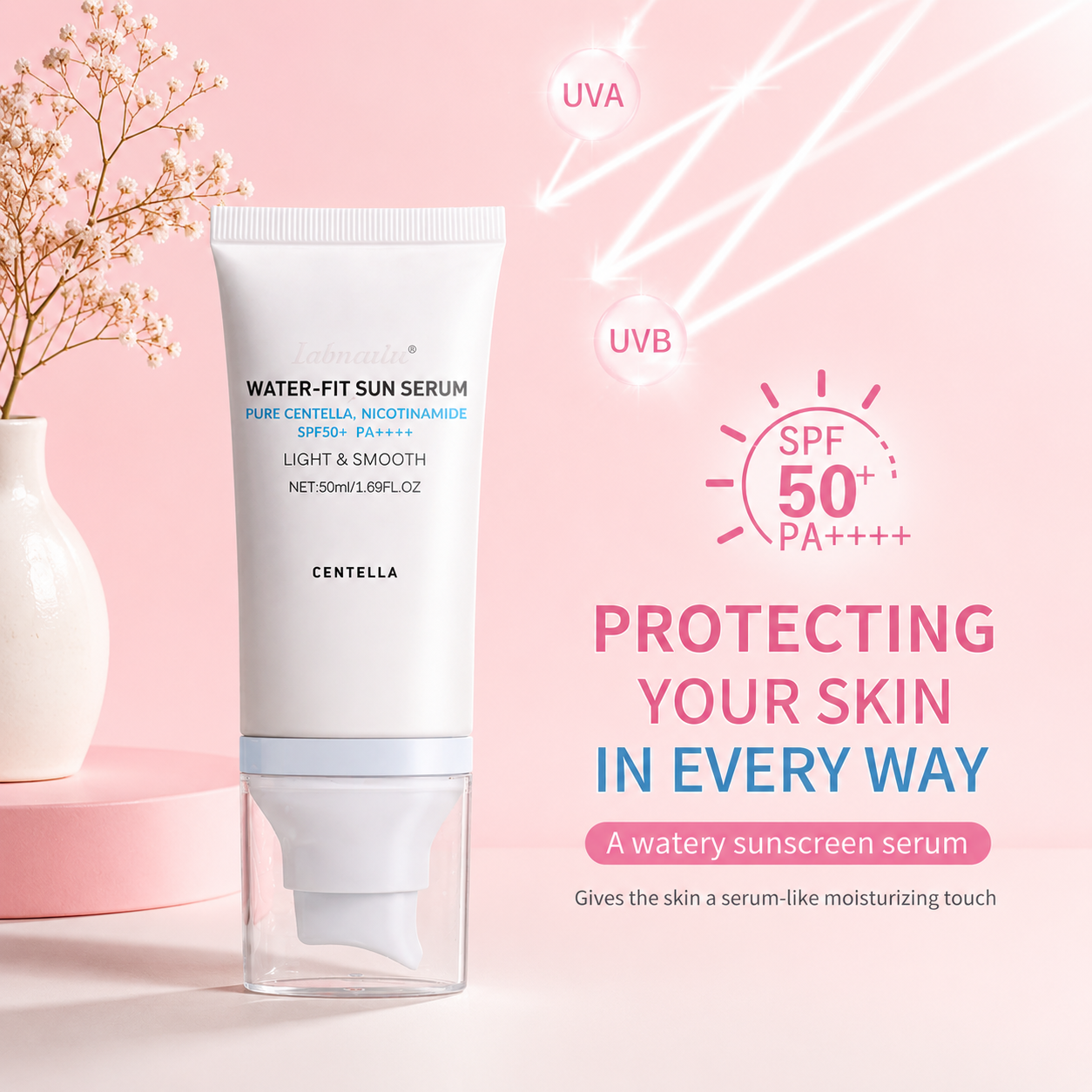 Korean Centella Hyalu Cica Water-Fit Sun Serum SPF50 Sunscream & Facial Hyalu-Cica Moisture Cream Beauty Skincare Sets
